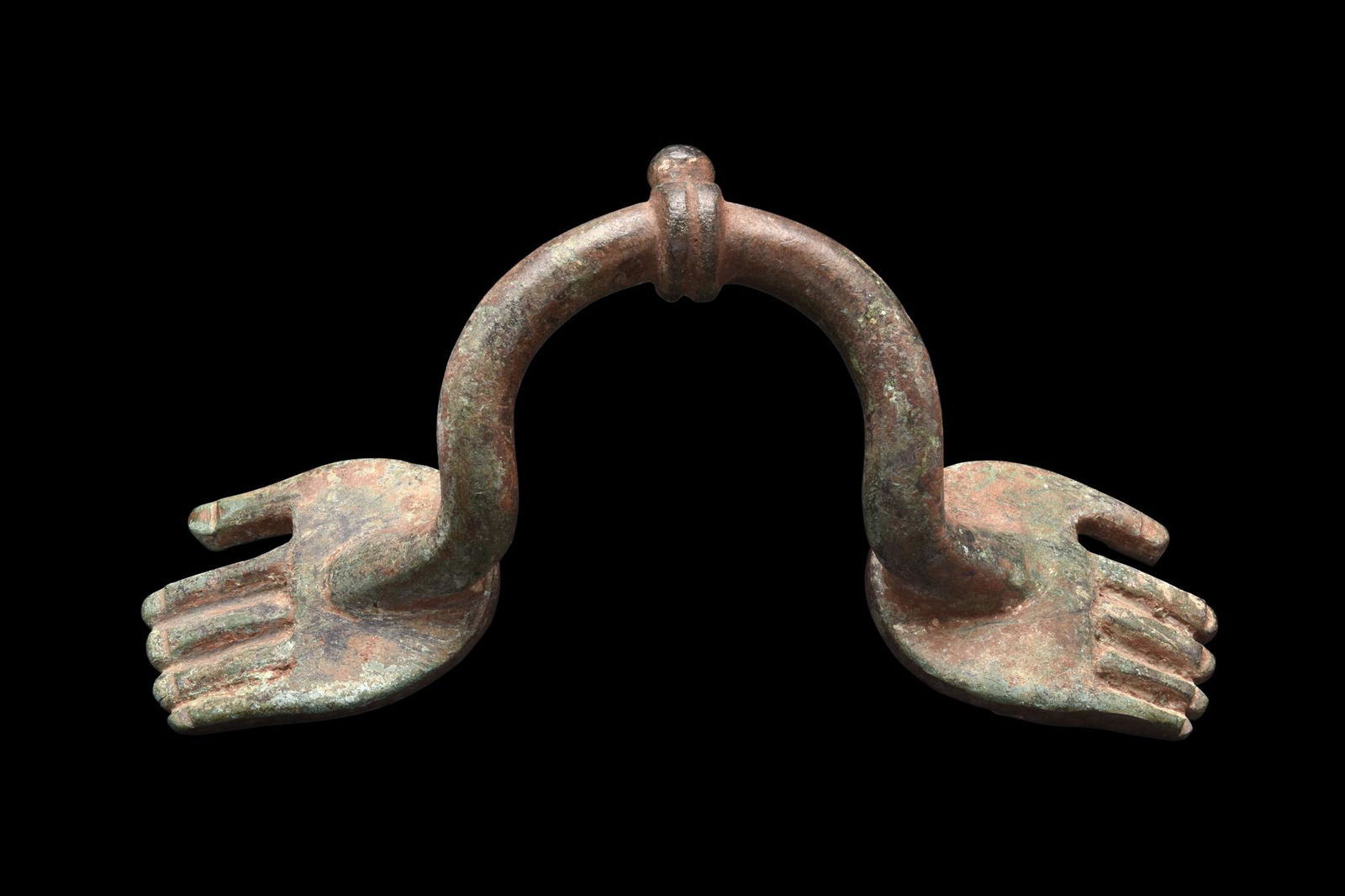 ROMAN BRONZE FURNITURE HANDLE WITH HAND FINIALS (1 of 4)