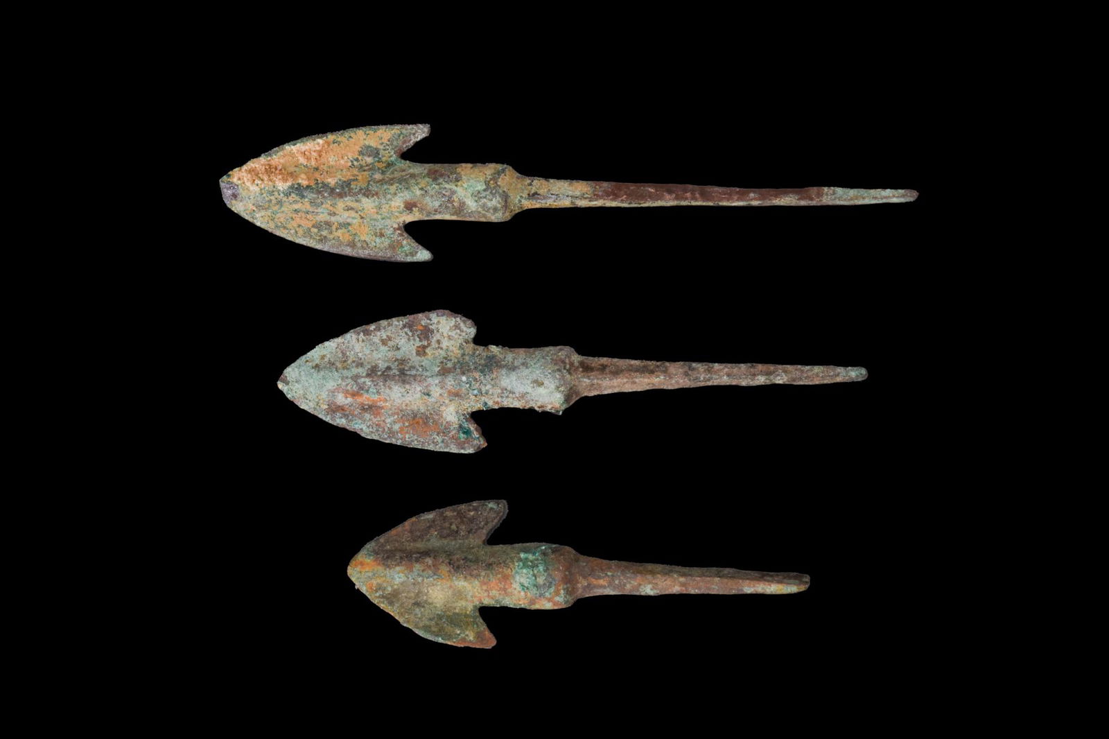 ANCIENT GROUP OF THREE BRONZE SPEARS (1 of 3)