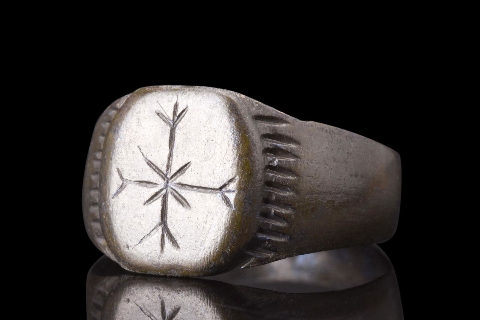 Medieval Bronze Ring With Cross