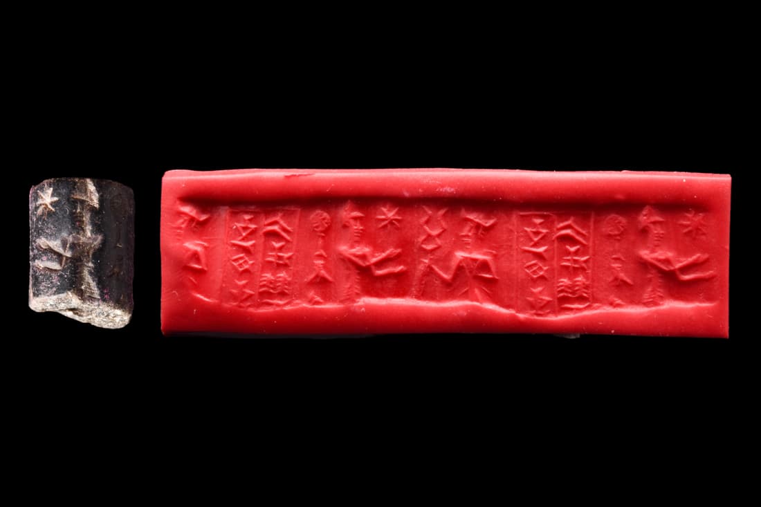 OLD BABYLONIAN BLACK STONE CYLINDER SEAL (1 of 1)