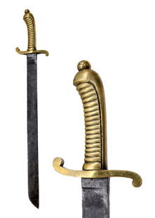 AN ORIGINAL "FASCHINENMESSER" SIDE ARM, SAXONYMODEL 1840: Ca. 1840 AD. An original sidearm, model 1840, "Faschinenmesser: it is a pioneer artillery short sword regimentally marked and a crown over JR (for Johans 1st King of Saxony, no scabbard. Condition: Go