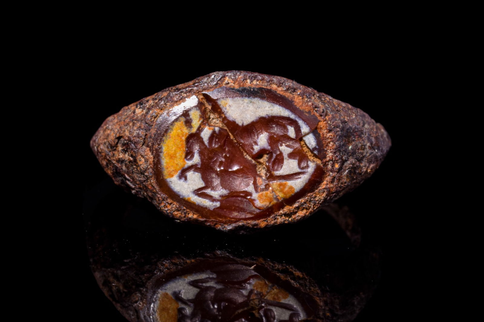 ROMAN IRON RING WITH HUNTING SCENE INTAGLIO (1 of 4)