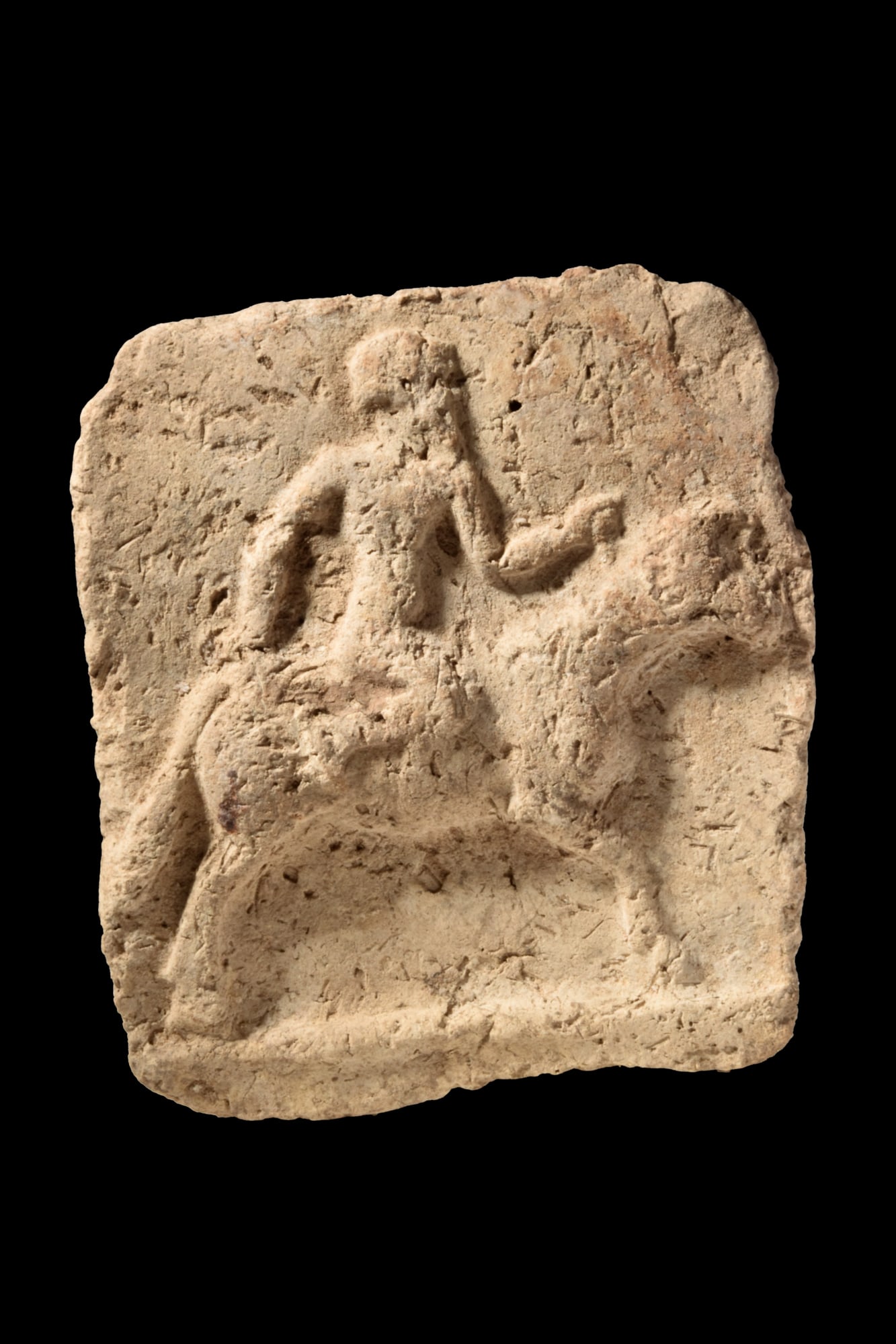 OLD BABYLONIAN POTTERY PLAQUE WITH HORSERIDER (1 of 2)