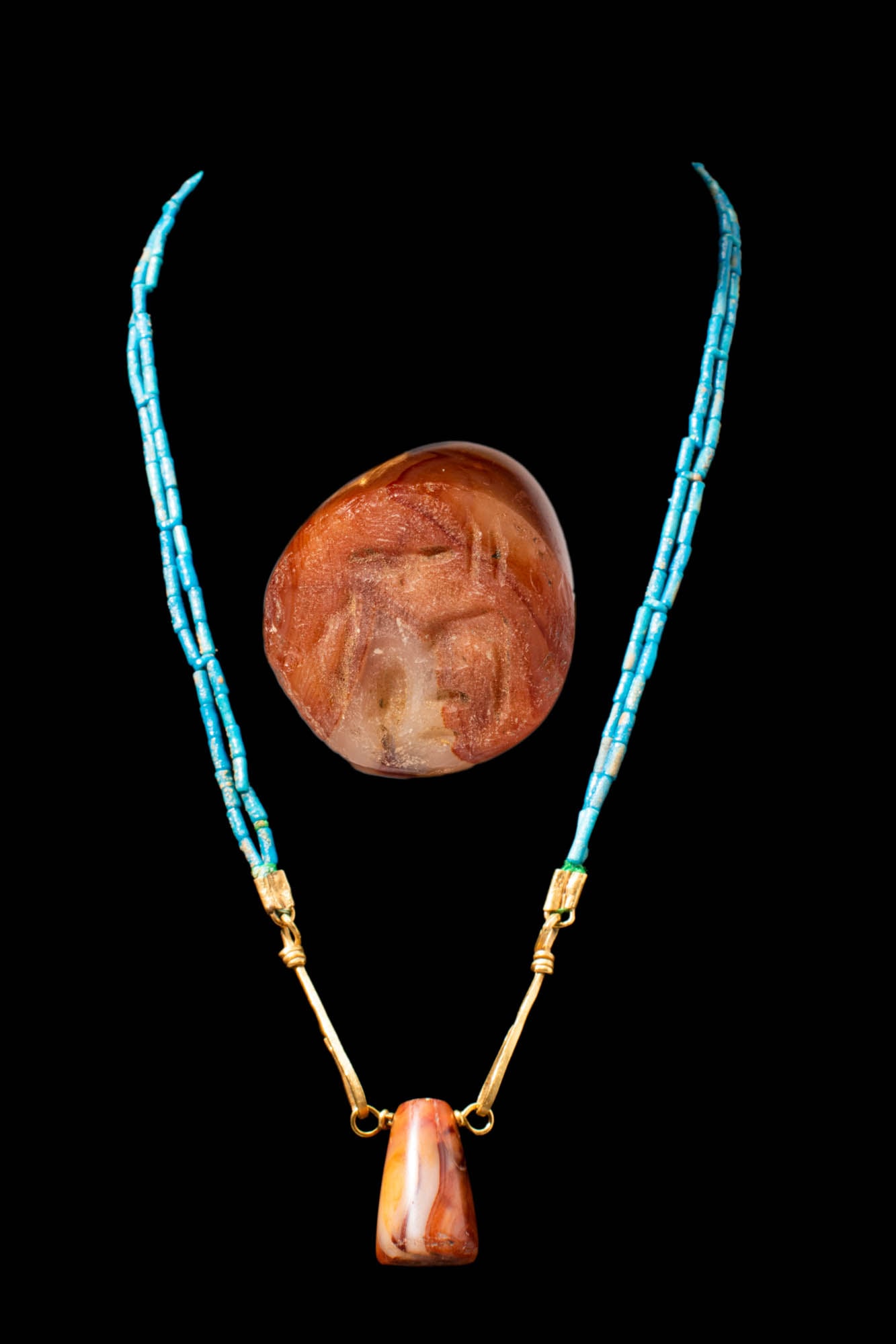 EGYPTIAN FAIENCE GOLD AND CARNELIAN NECKLACE (1 of 5)