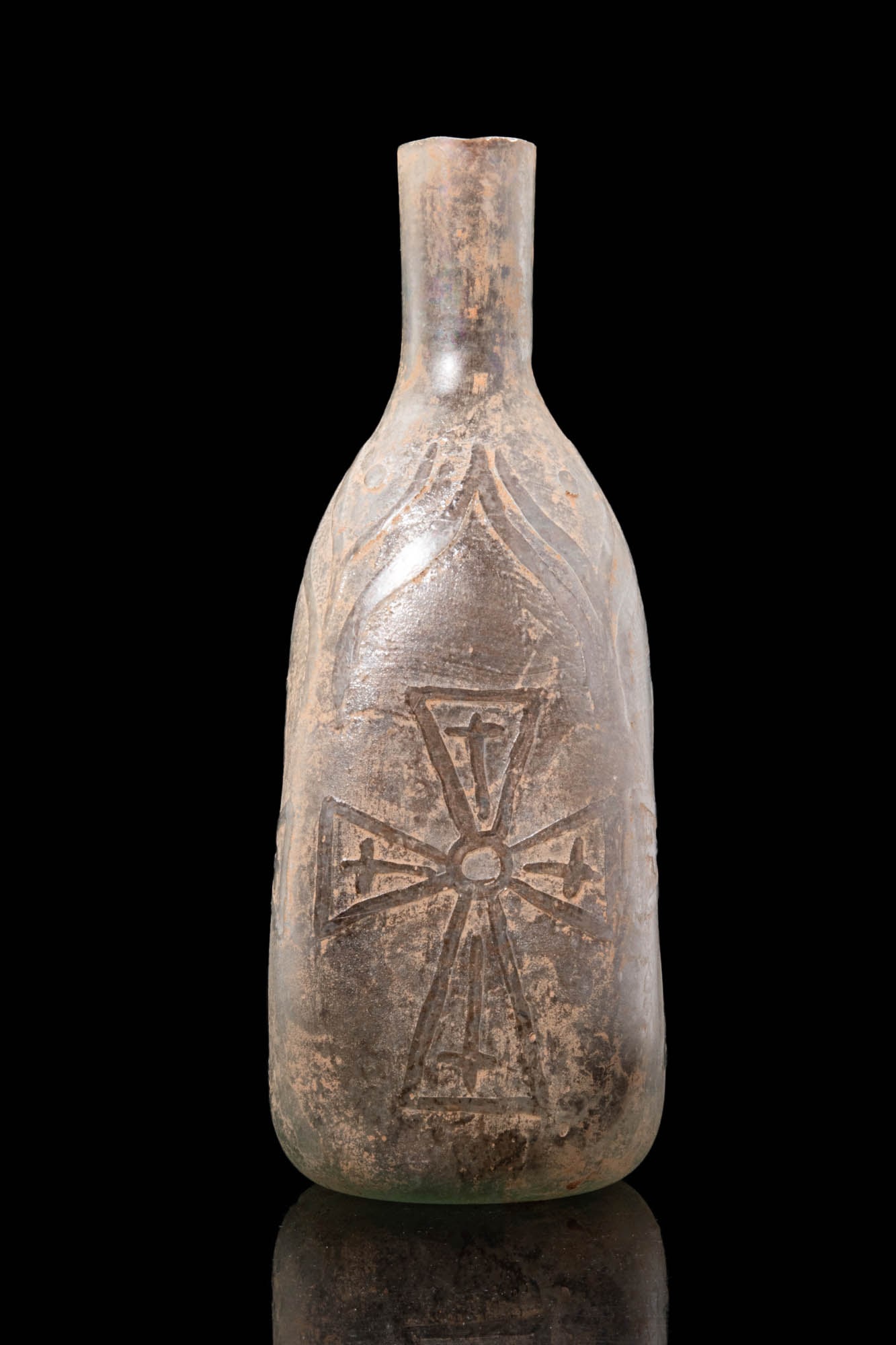 BYZANTINE GLASS BOTTLE WITH FOUR CROSSES (1 of 5)
