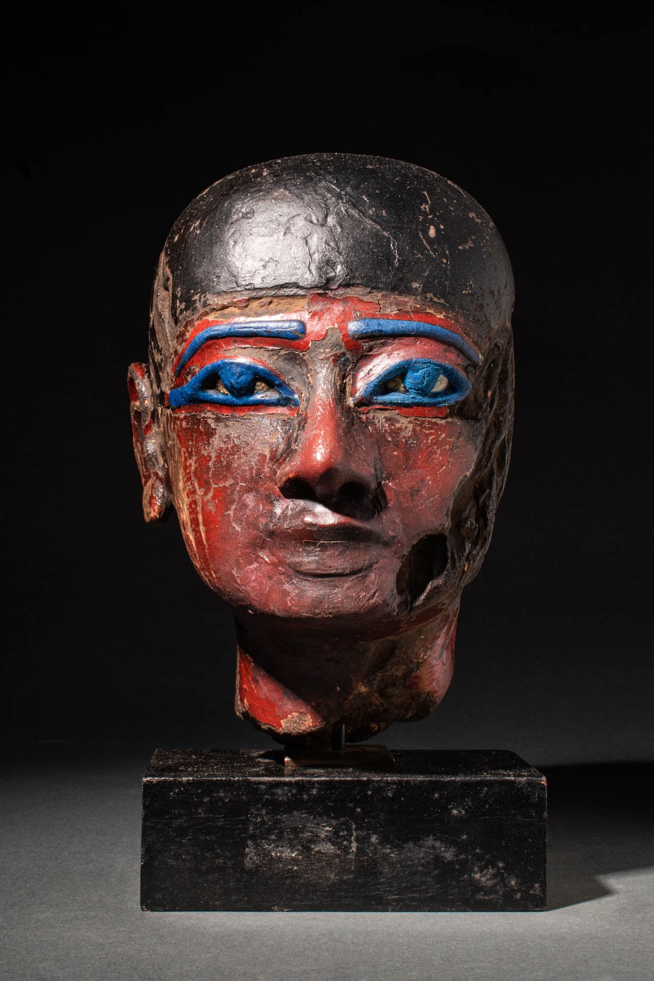 EGYPTIAN WOODEN HEAD OF STATUE OF PRIEST (1 of 7)
