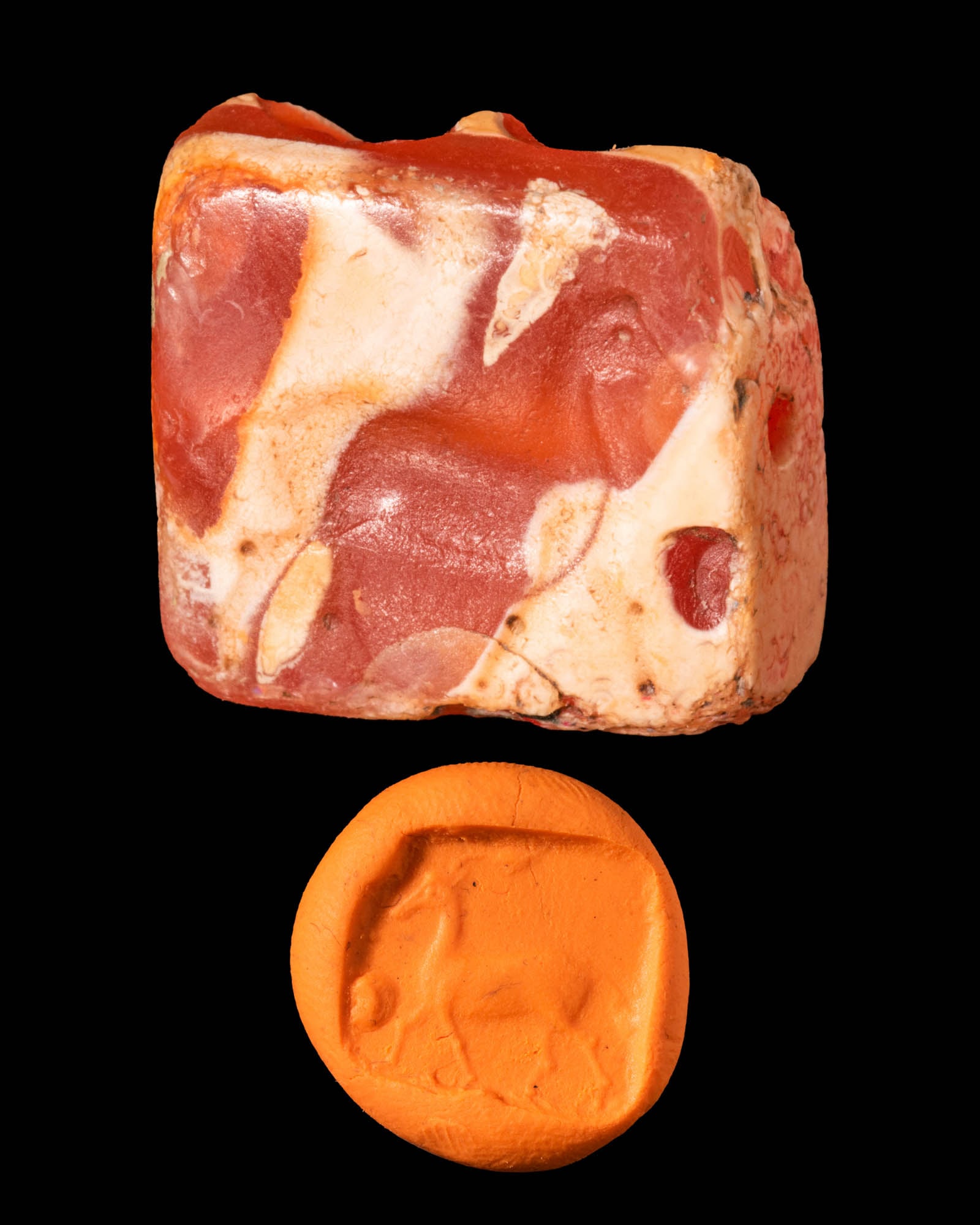 GRAECO-PERSIAN BURNT CARNELIAN STAMP SEAL - ORIGINAL LAMBERT REPORT: Ca. 450 - 300 BC A Graeco-Persian burnt carnelian stamp seal with an oblong tabloid body. It depicts a walking stag. Accompanied by a signed scholarly note by Professor Wilfrid George Lambert. Size: 1