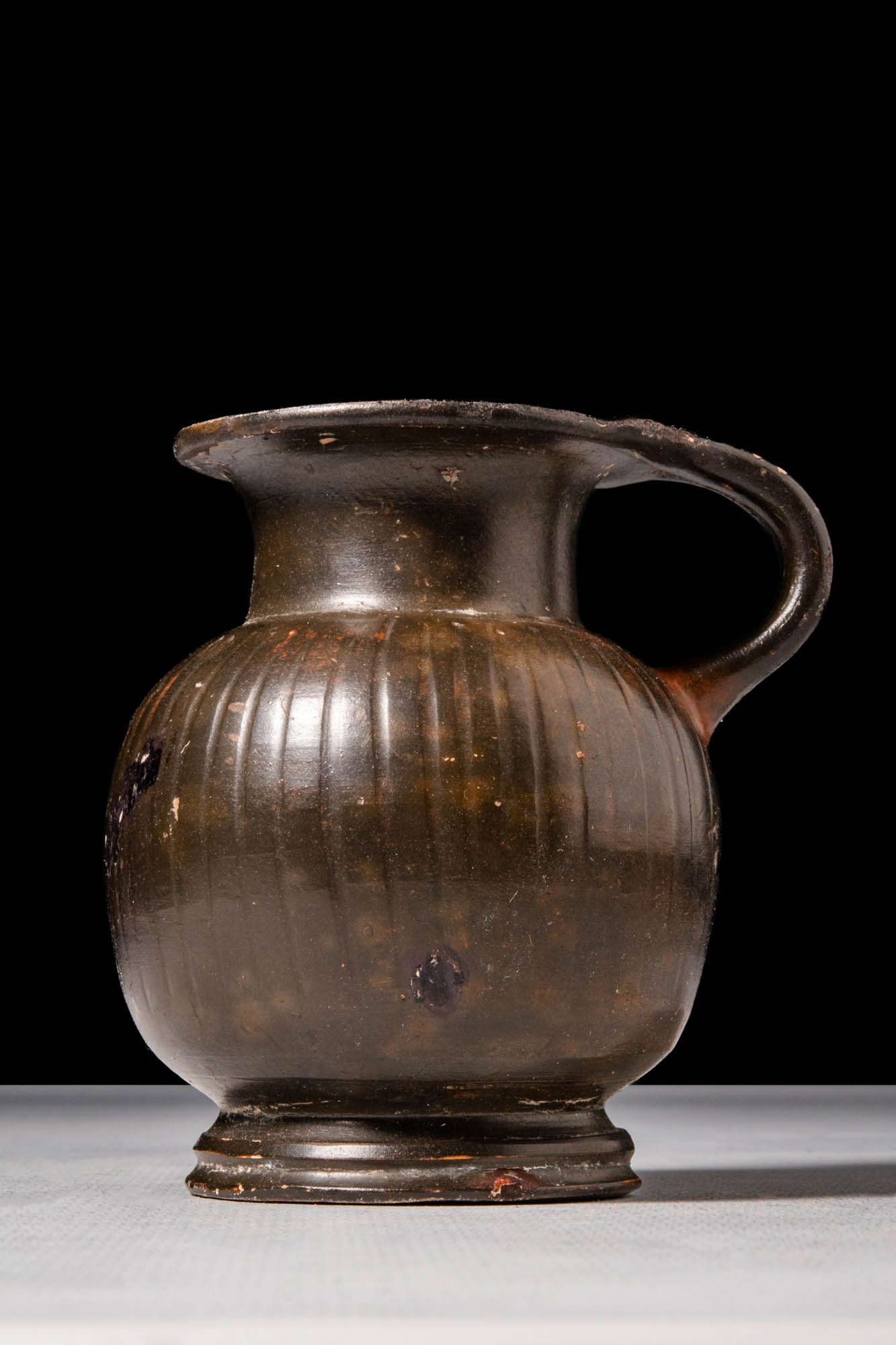 GREEK BLACK GLAZED RIBBED OINOCHOE (1 of 5)
