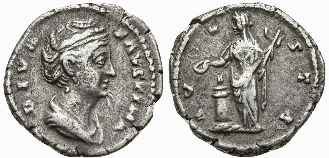 DIVA FAUSTINA I, WIFE OF ANTONINUS PIUS (DIED 141 AD). ROME. AR DENARIUS (1 of 1)