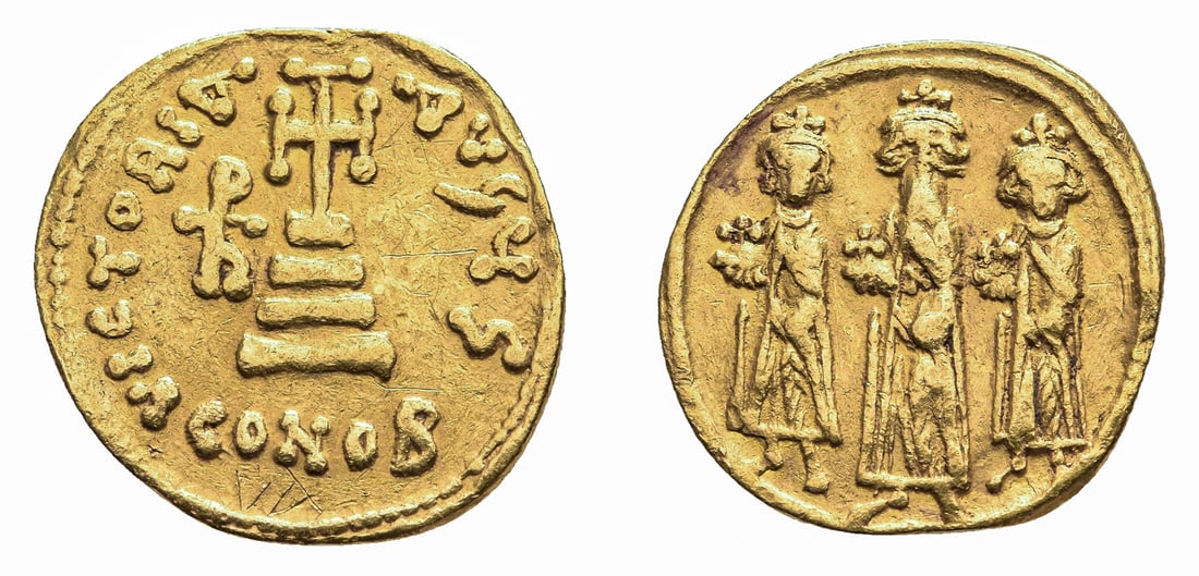 HERACLIUS, WITH HERACLIUS CONSTANTINE AND HERACLONAS (AD 610-641). CONSTANTINOPLE. AV SOLIDUS (1 of 1)