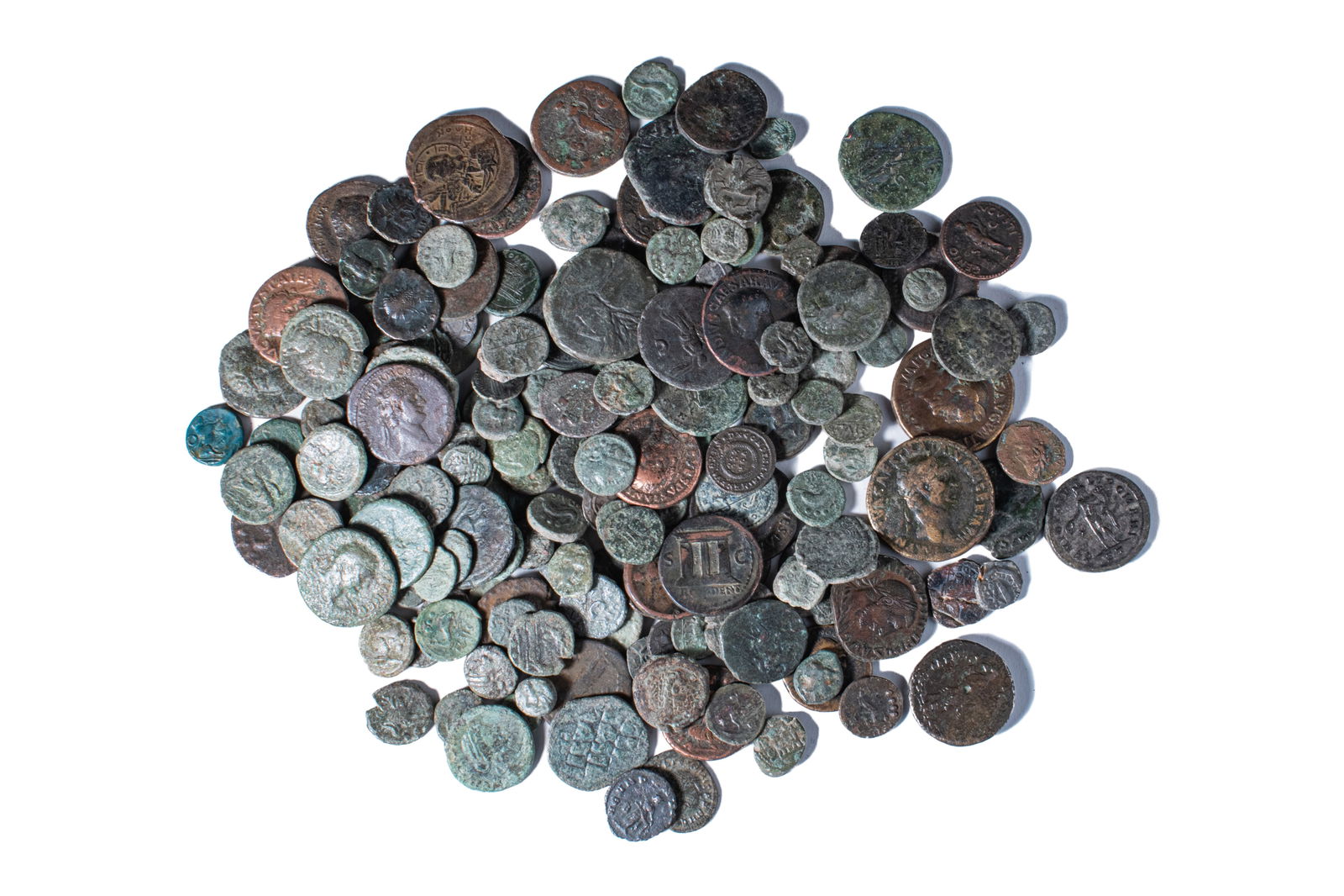 LOT OF 165 GREEK, ROMAN, AND BYZANTINE BRONZE COINS (CLEANED) (1 of 3)