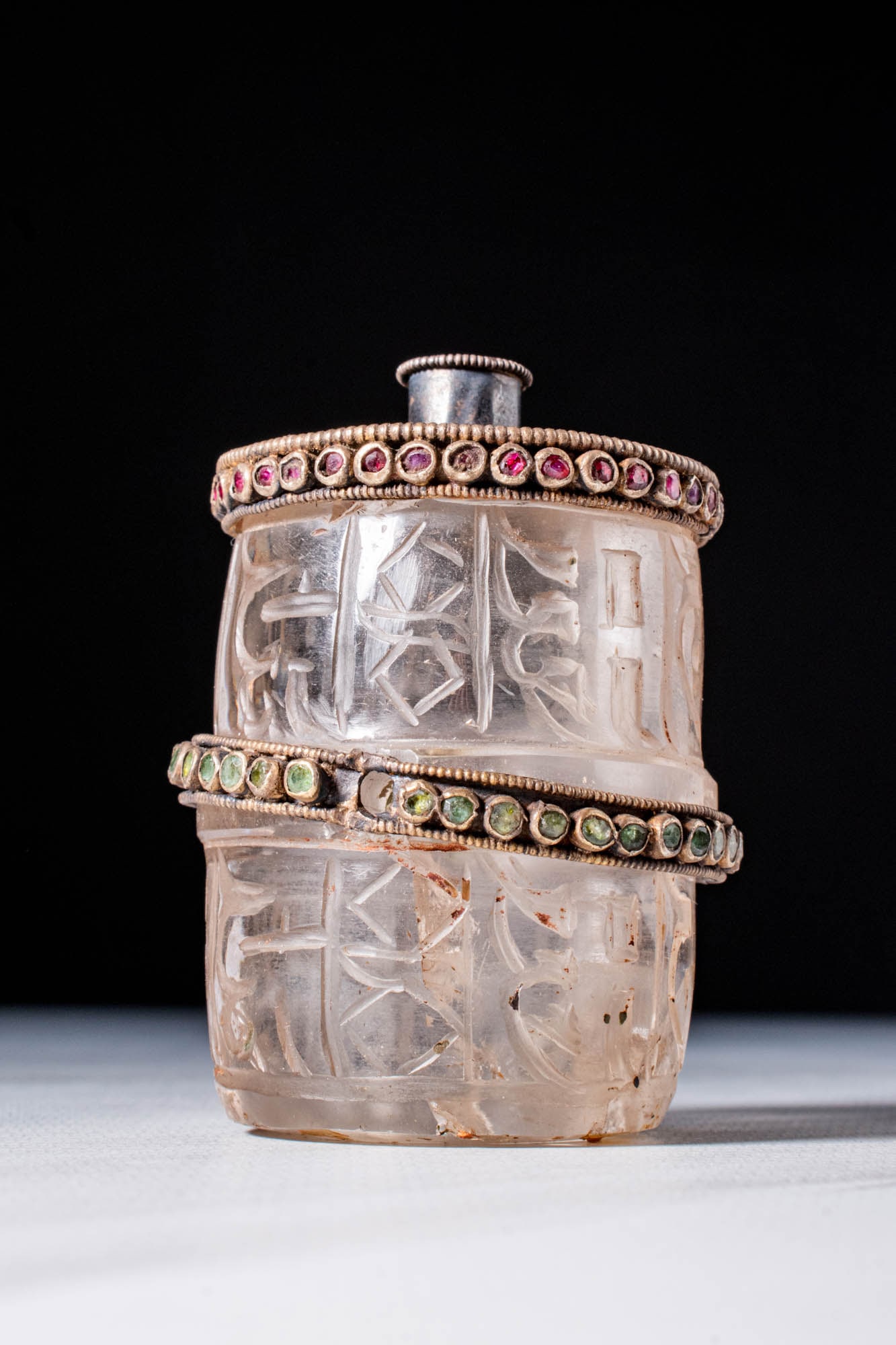 TIBETAN ROCK CRYSTAL PRAYER WHEEL DRUM WITH INSCRIPTIONS (1 of 4)