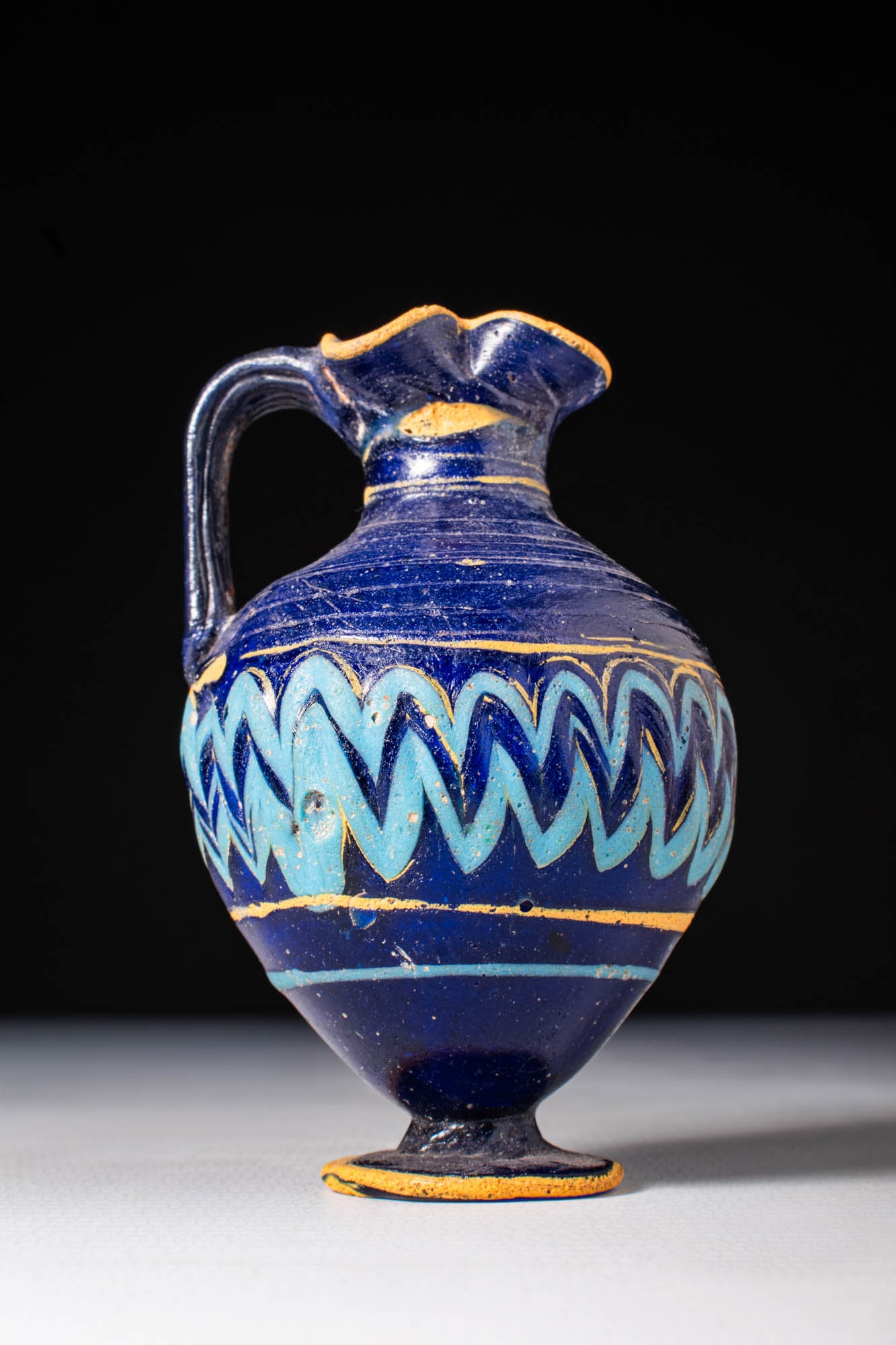 GREEK CORE-FORMED BLUE GLASS OINOCHOE (1 of 6)