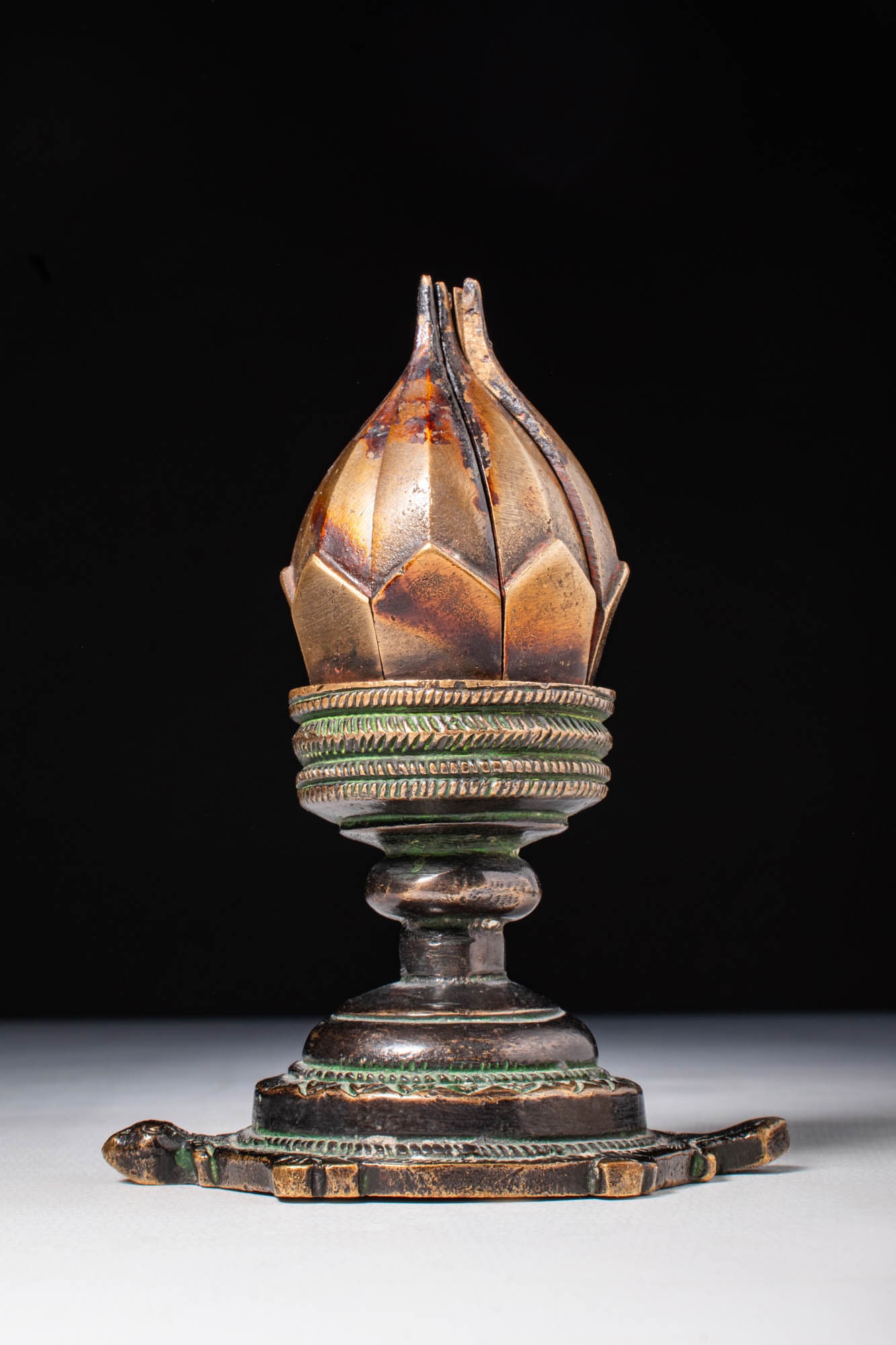 BRONZE LOTUS FLOWER INCENSE BURNER (1 of 5)