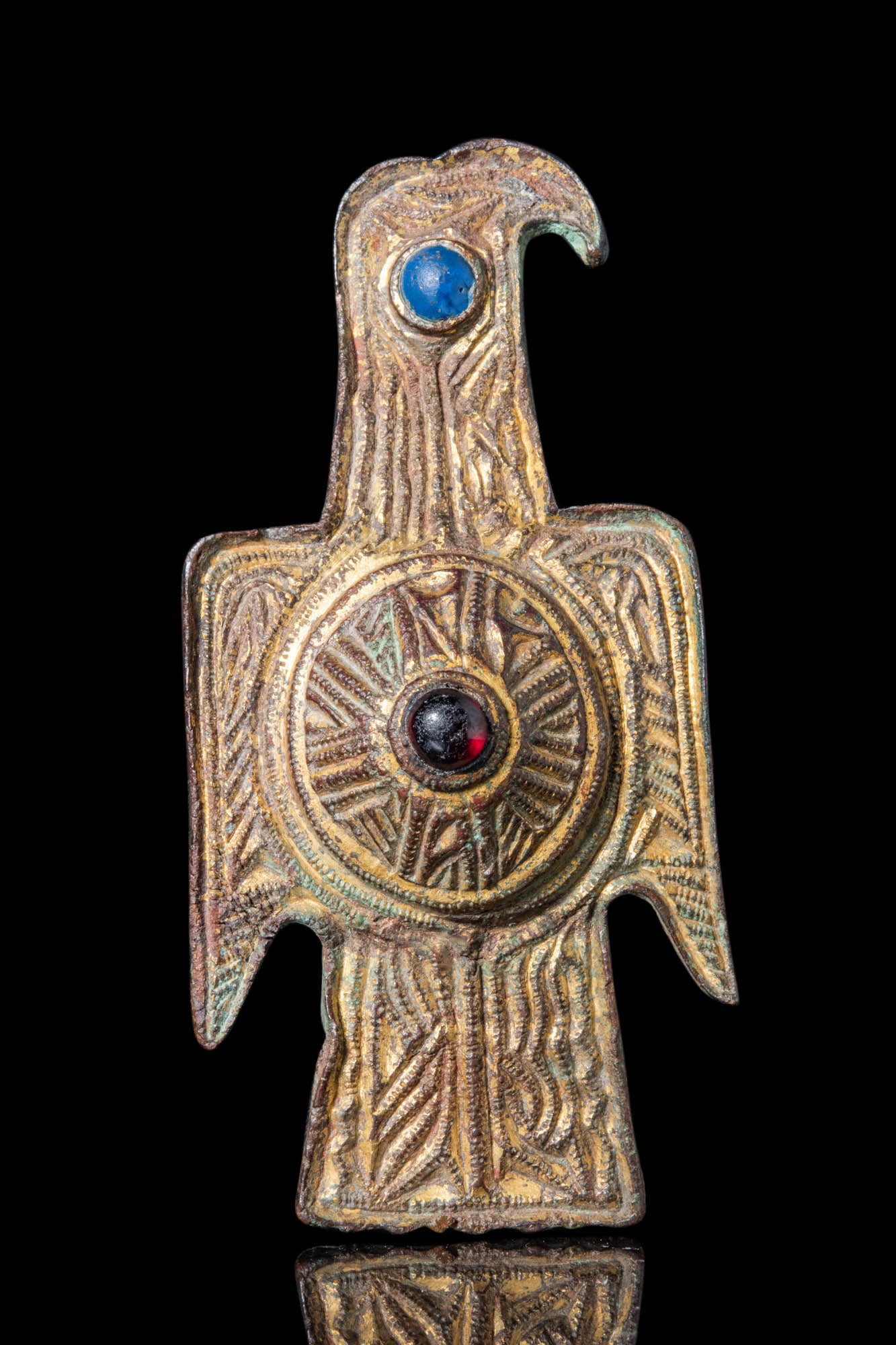 GOTHIC GOLD GILDED BRONZE EAGLE-SHAPED FIBULA WITH CABOCHONS (1 of 3)