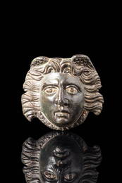 LARGE ROMAN BRONZE GORGON PHALERA INLAID WITH SILVER