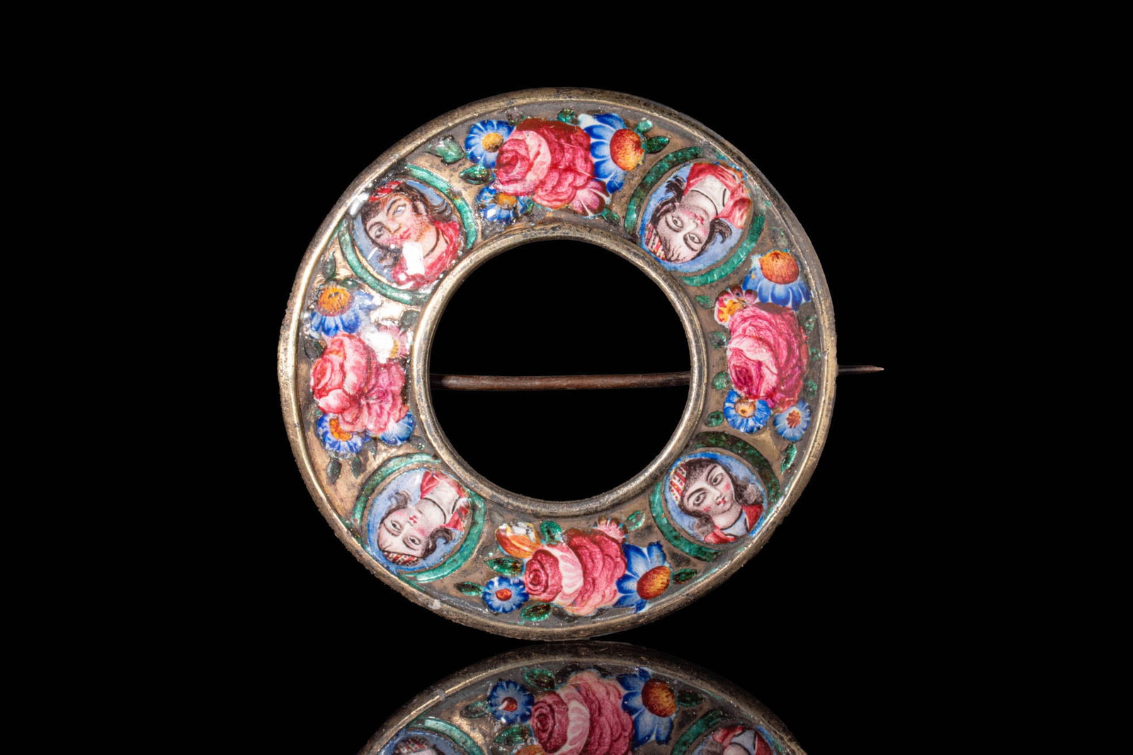 A QAJAR ENAMELLED PIN BROOCH (1 of 3)