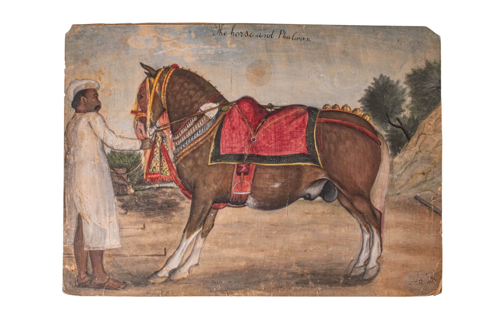 AN INDIAN COMPANY SCHOOL PAINTING DEPICITING 'THE HORSE AND PHALWAN' (1 of 4)
