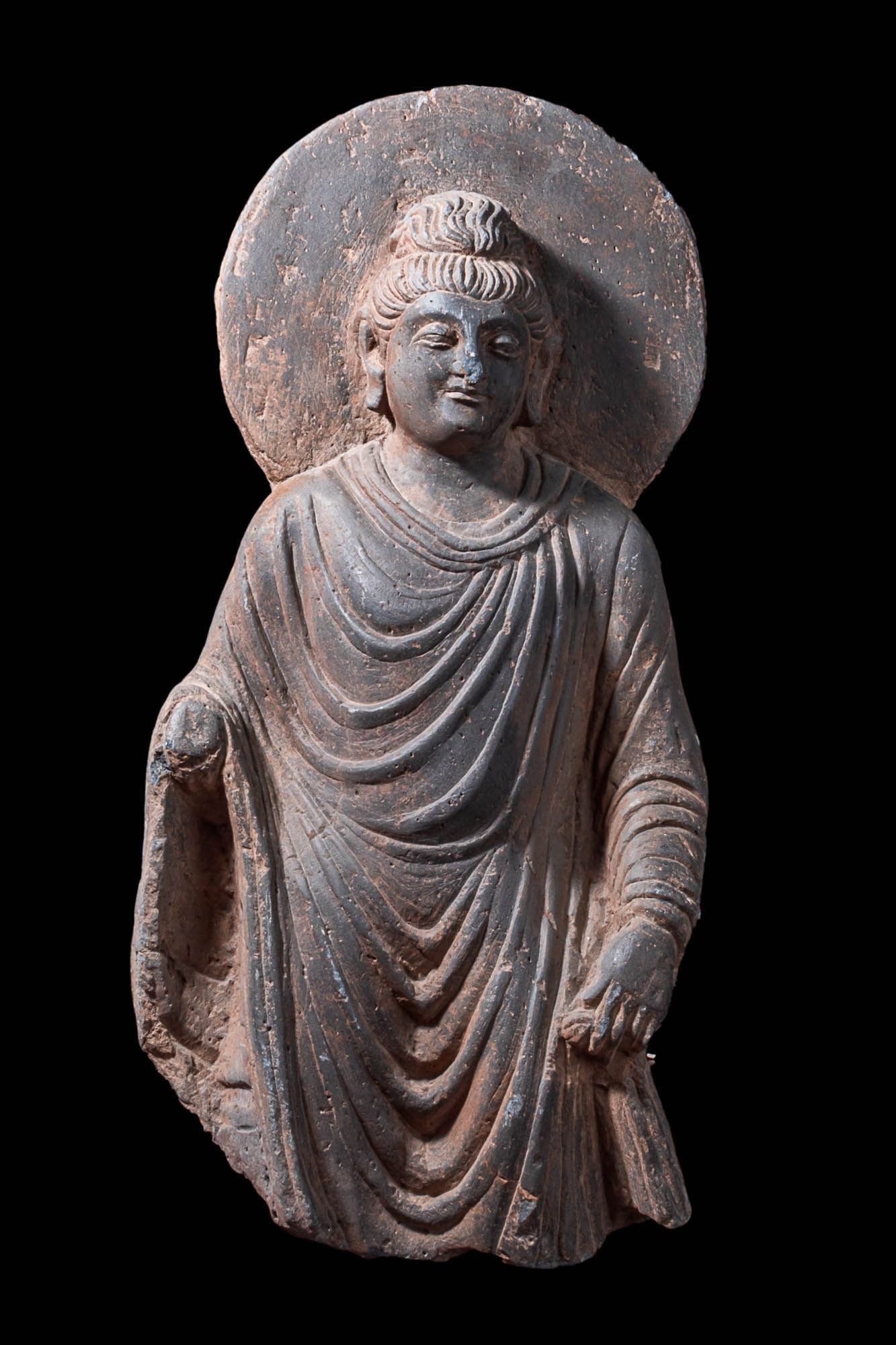 GANDHARAN SCHIST STONE FIGURE OF MATREIYA