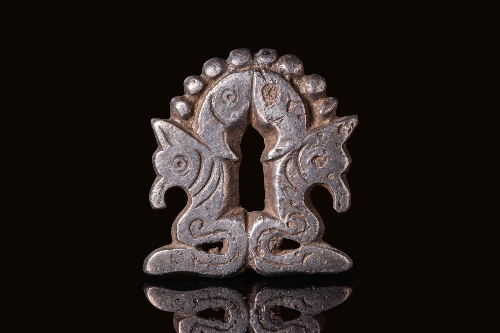 VIKING SILVER APPLIQUE DEPICTING SYMMETRICAL ANIMALS (1 of 3)