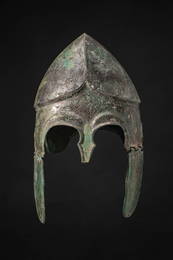GREEK CHALCIDIAN BRONZE HELMET WITH CHEEK PIECES