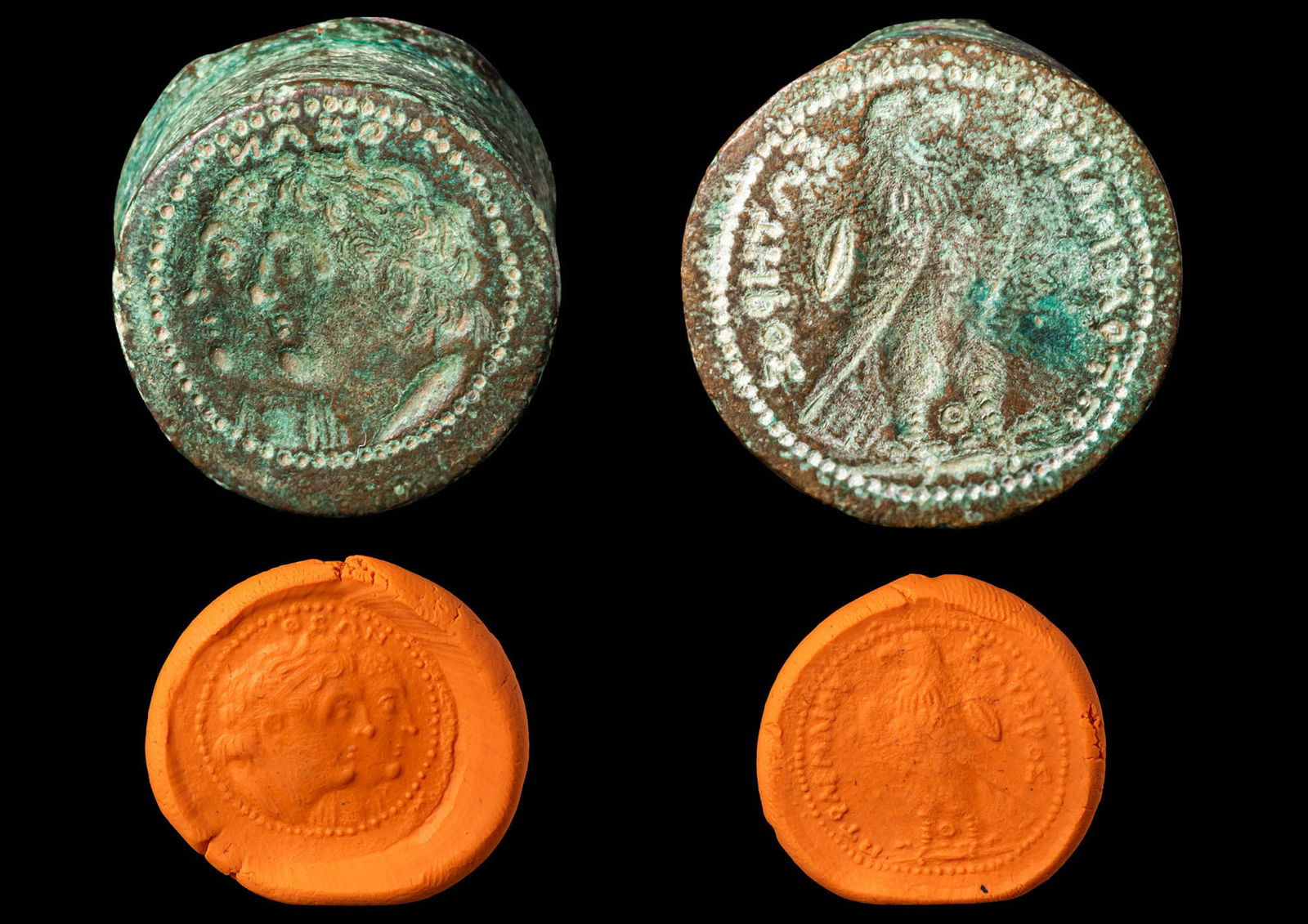 PAIR OF GREEK BRONZE COIN DIES (1 of 6)