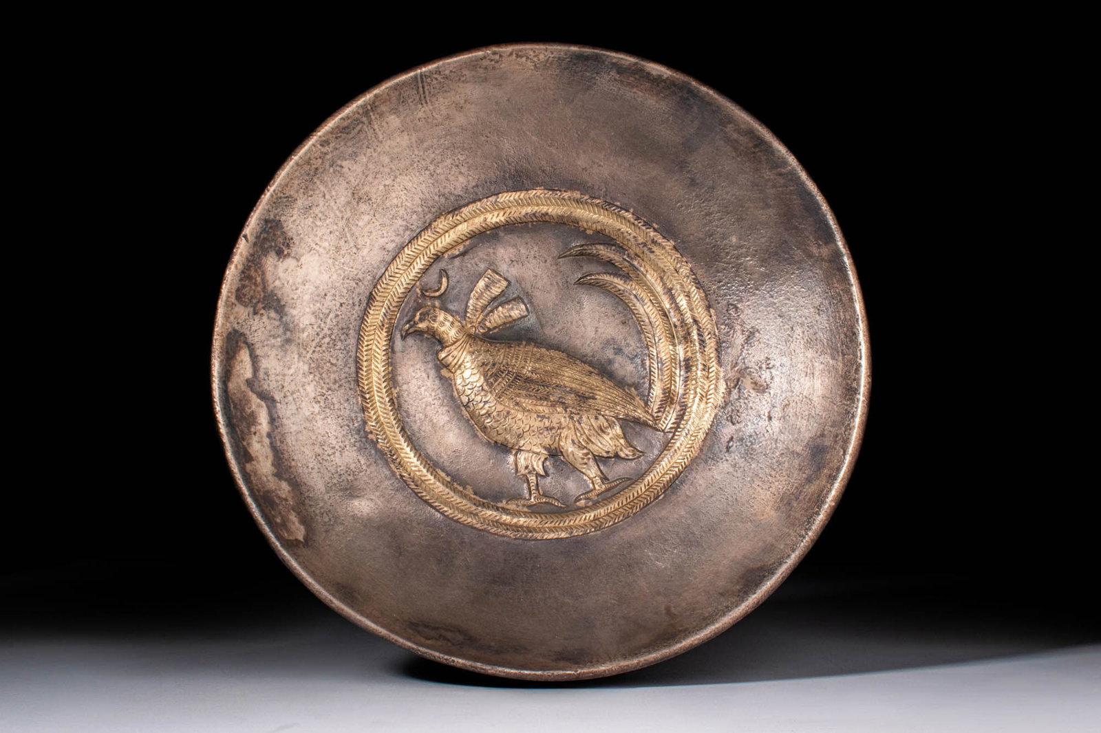 SASANIAN SILVER-GILT SHALLOW BOWL WITH PHEASANT (1 of 4)