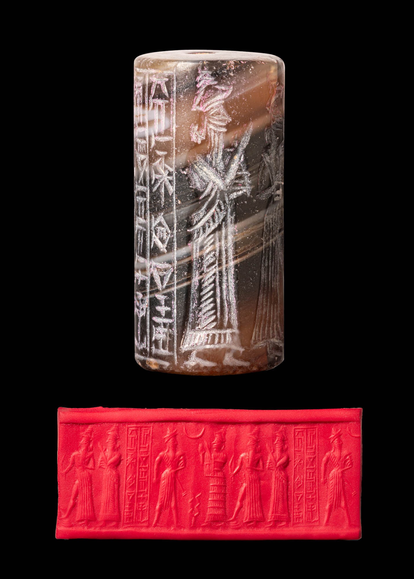 OLD BABYLONIAN CYLINDER SEAL DEPICTING A KING AND INSCRIPTIONS (1 of 5)