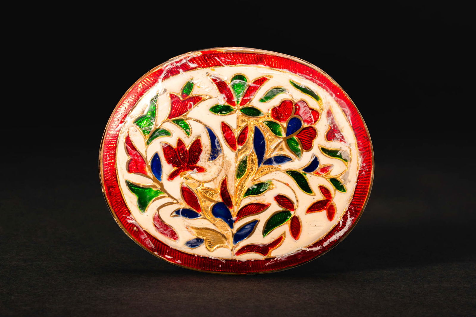 INDIAN 18K GOLD ENAMELLED TRINKET INLAY