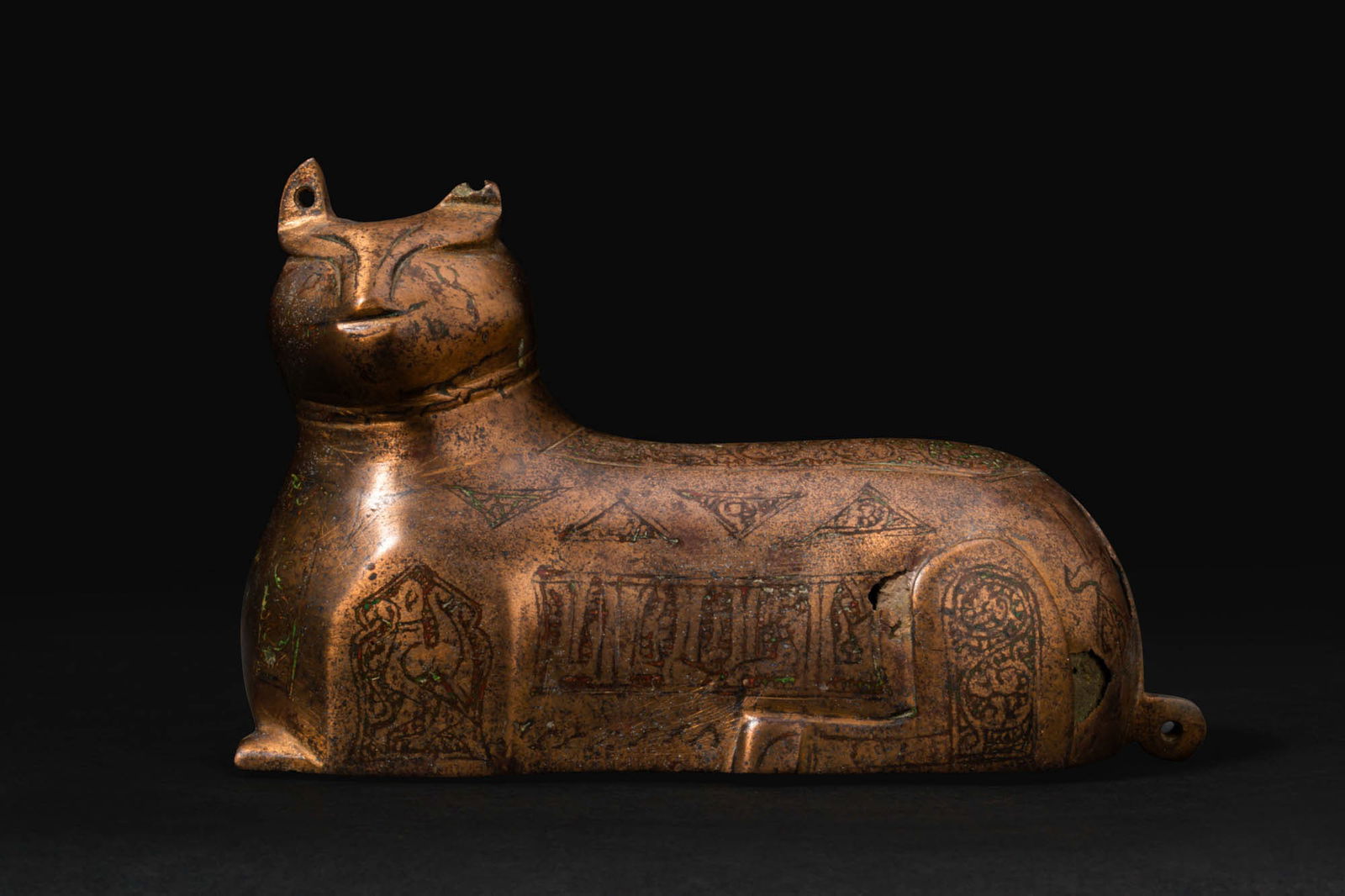 SELJUK INLAID BRASS LION WEIGHT FOR CARPET WITH INSCRIPTIONS (1 of 5)