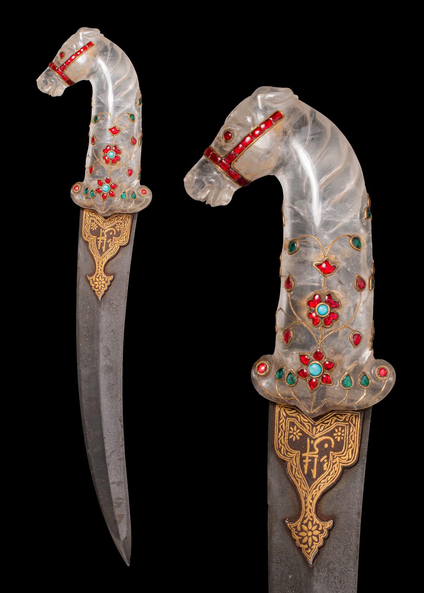 MUGHAL DAGGER (KHANJAR) WITH ROCK CRYSTAL INLAID HANDLE (1 of 6)