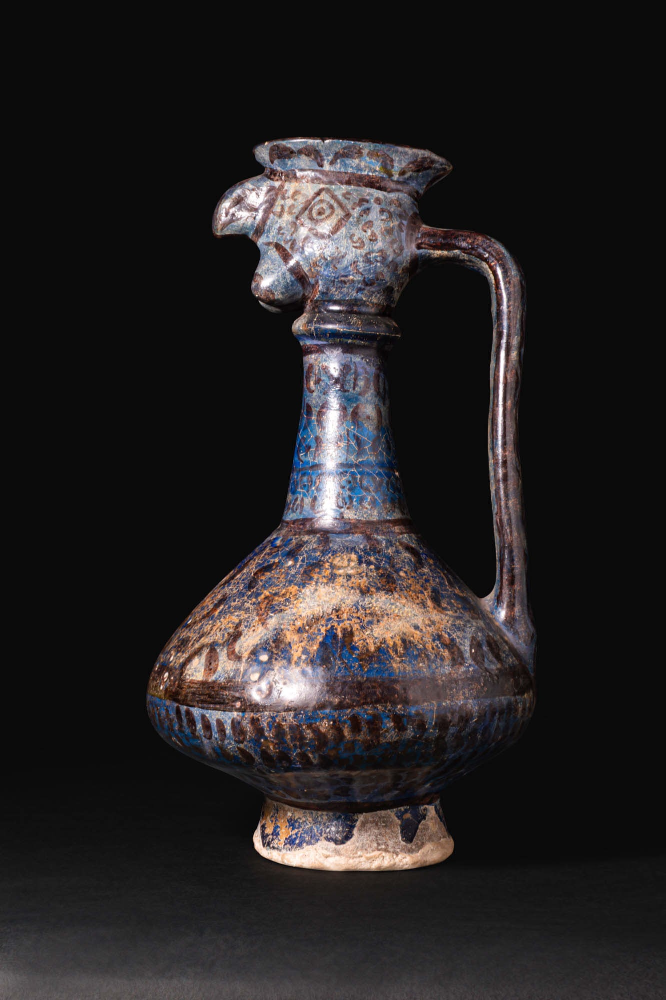 KASHAN BLUE AND BLACK GLAZE BIRD-HEADED JUG (1 of 6)
