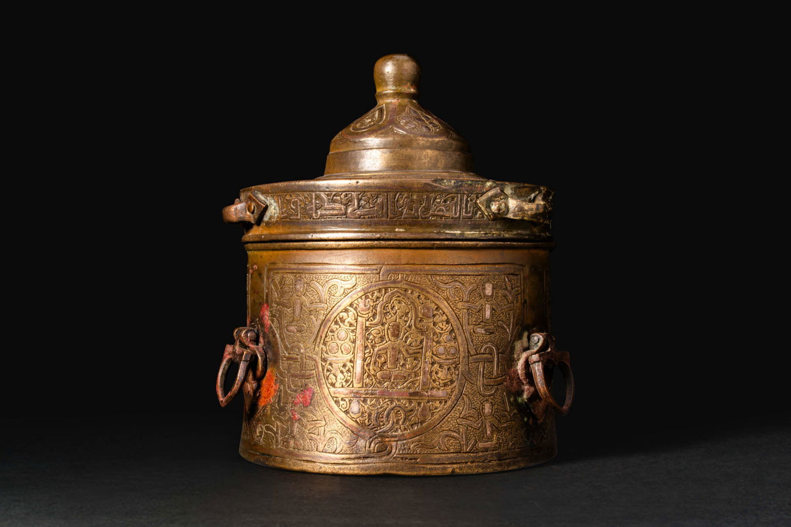 SELJUK BRASS INLAID INKWELL (MIHBARA) WITH MEDALLIONS (1 of 5)