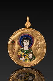 BYZANTINE HIGH KARAT GOLD ENAMELLED MEDALLION WITH ST TRYPHON