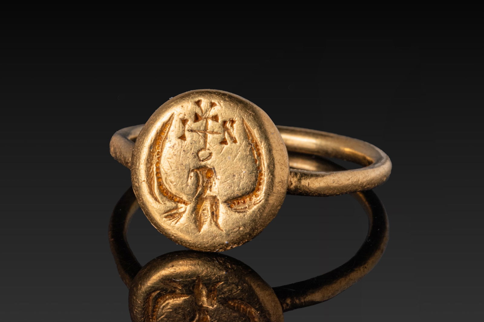 BYZANTINE OR MEROVINGIAN HIGH KARAT GOLD RING WITH EAGLE AND MONOGRAM (1 of 3)