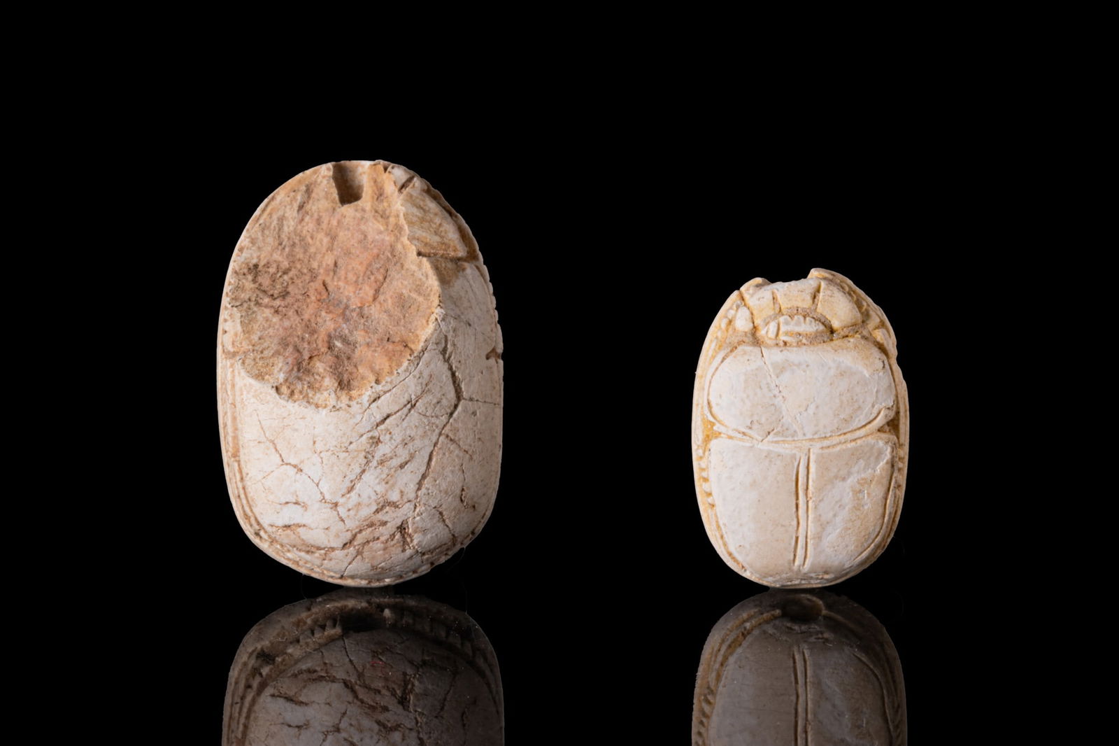 PAIR OF EGYPTIAN STEATITE SCARABS WITH HIEROGLYPHIC INSCRIPTION (1 of 3)