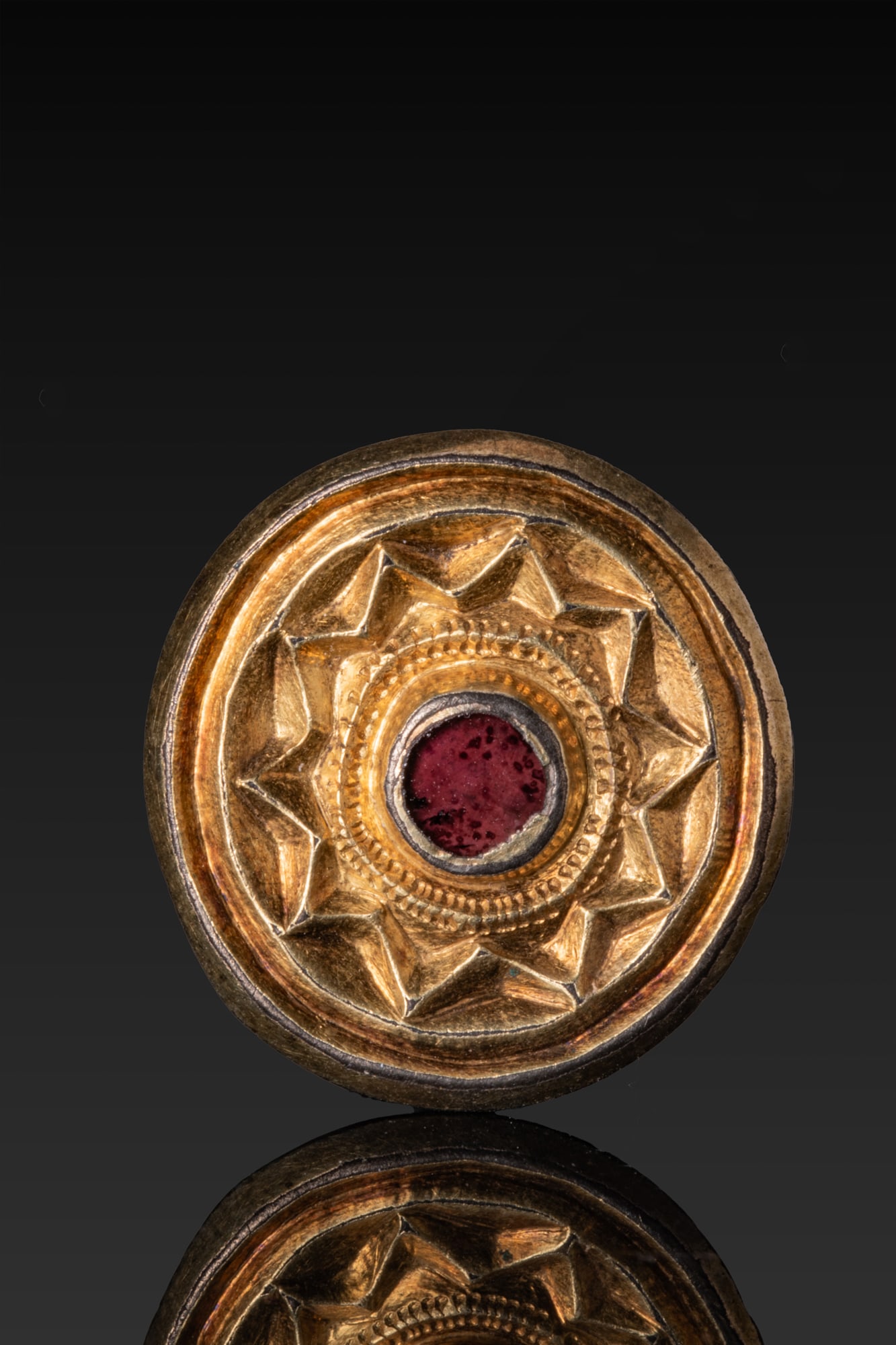 SAXON SILVER-GILT BROOCH WITH CENTRAL RED GARNET (1 of 3)