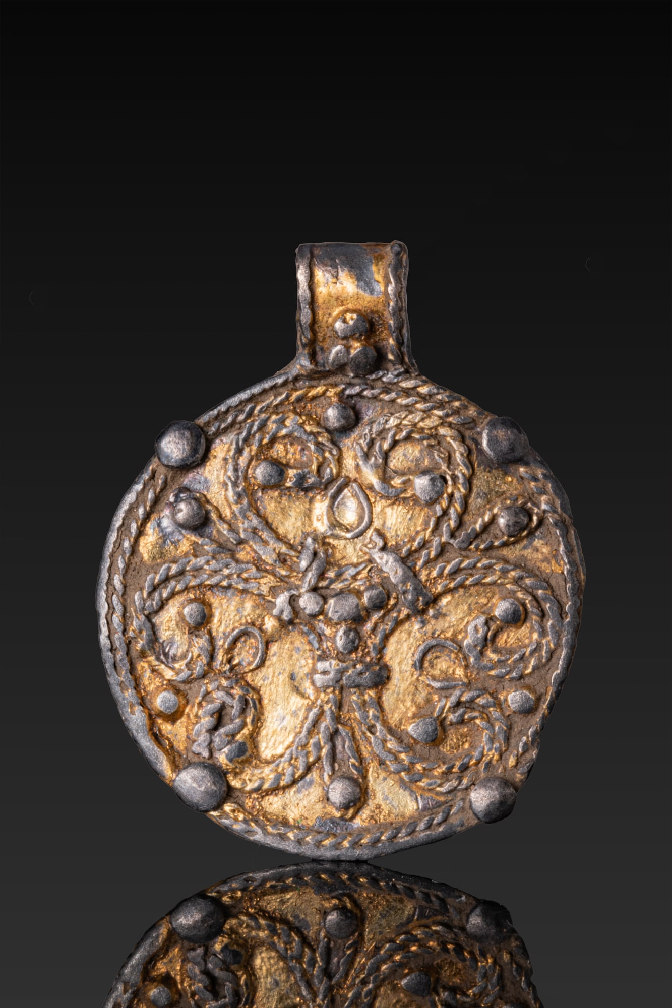 SCANDINAVIAN VIKING SILVER-GILT MEDALLION WITH INTERLACING ORNAMENT (1 of 3)