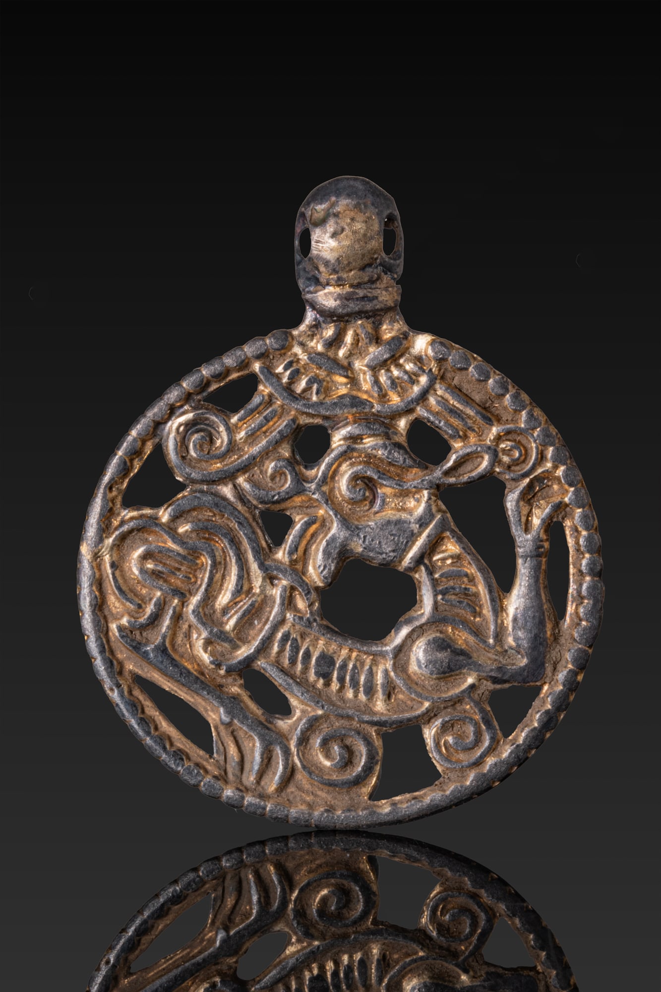 VIKING OPENWORK SILVER-GILT GRIPPING BEAST STYLE MEDALLION (1 of 3)