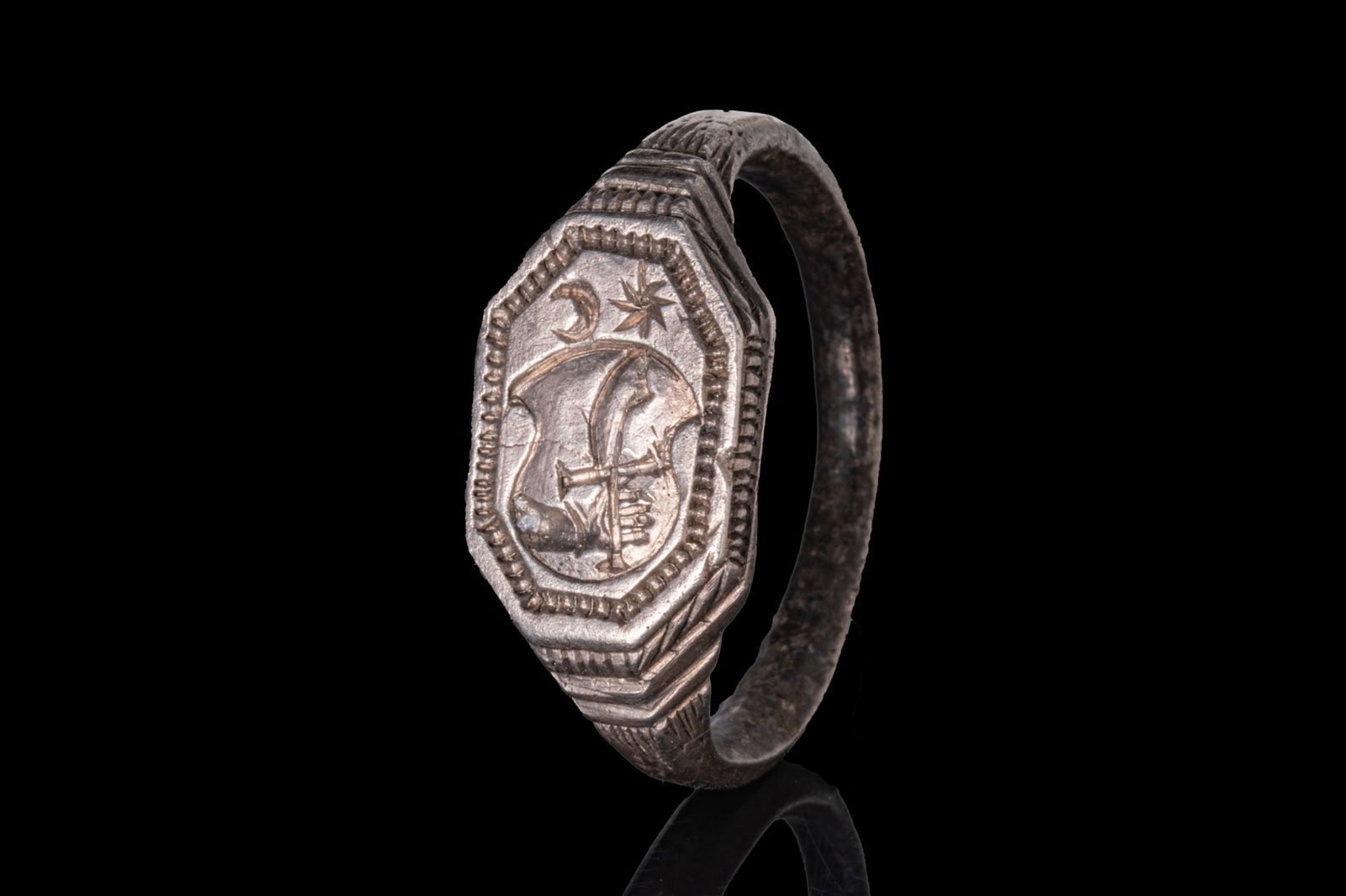 CRUSADER SILVER SEAL RING WITH SWORD, STAR AND MOON (1 of 3)