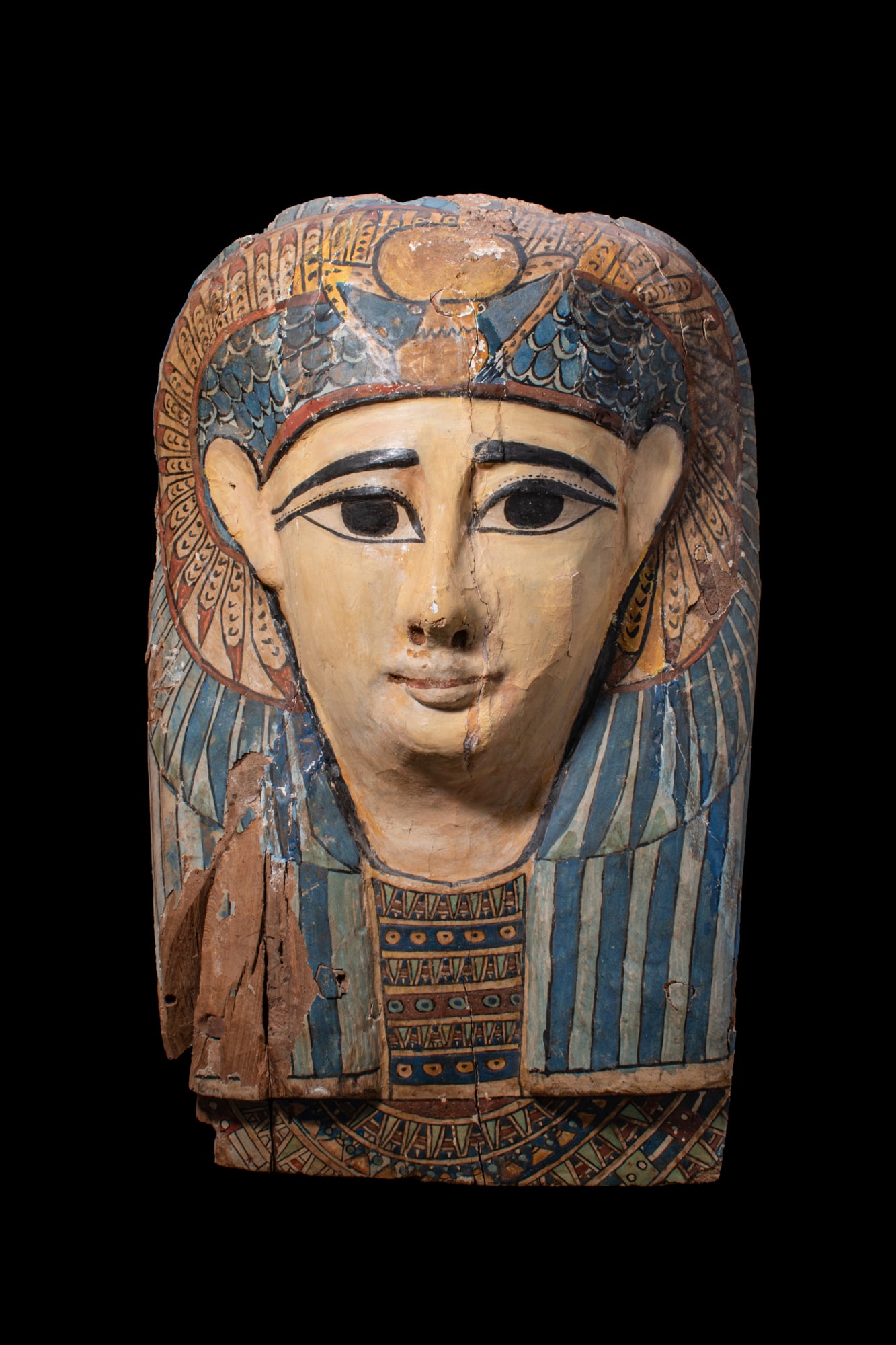 EGYPTIAN POLYCHROME WOOD SARCOPHAGUS MASK (1 of 5)