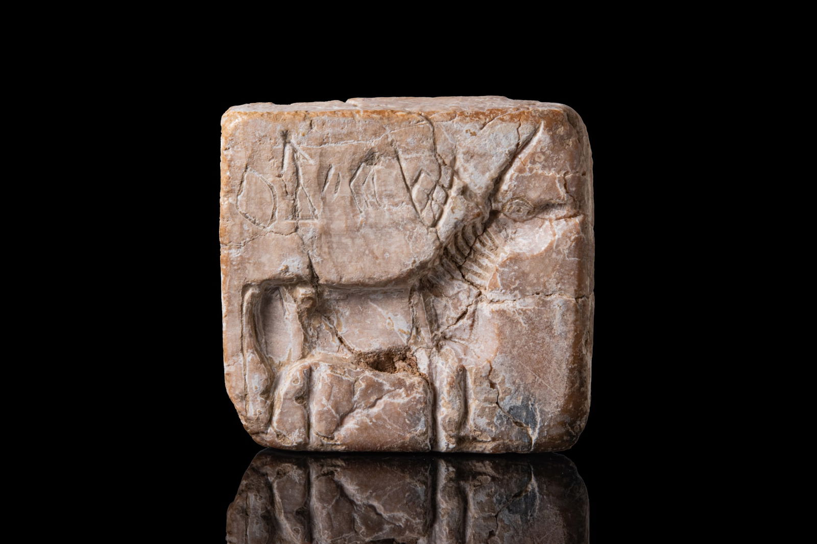 INDUS VALLEY GREY STONE STAMP SEAL WITH BOVINE AND SCRIPT - WITH ORIGINAL REPORT BY PROF. LAMBERT (1 of 4)