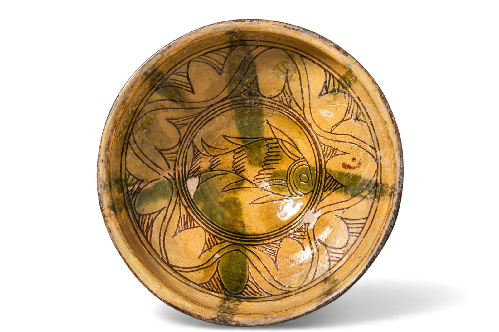 BYZANTINE SGRAFFITO WARE FOOTED CUP WITH FISH - EX ASHMOLEAN MUSEUM (1 of 8)