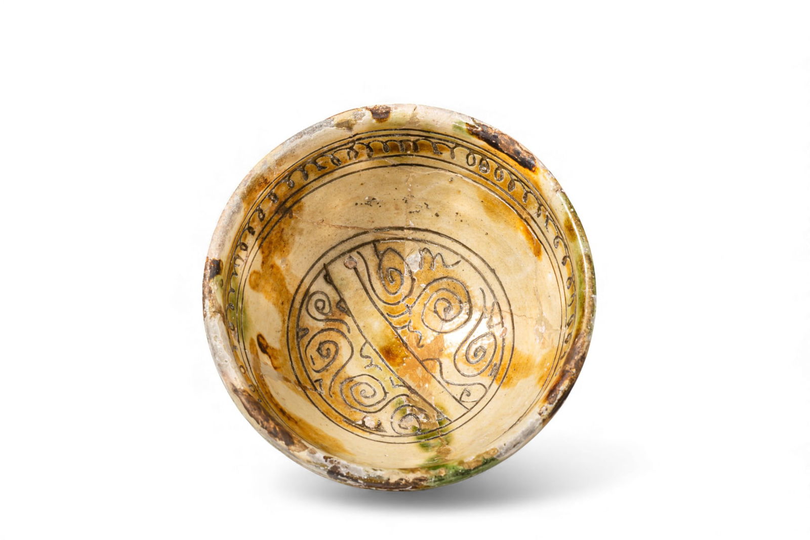 BYZANTINE SGRAFFITO WARE FOOTED CUP WITH GEOMETRIC MOTIF - EX ASHMOLEAN MUSEUM (1 of 8)