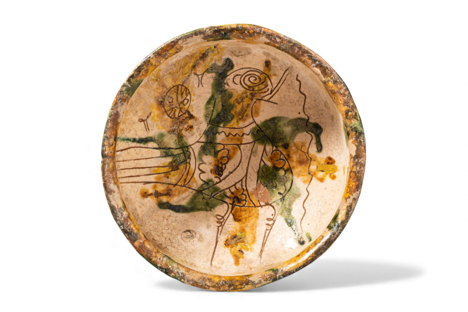 BYZANTINE SGRAFFITO WARE FOOTED CUP WITH FALCON - EX ASHMOLEAN MUSEUM (1 of 8)