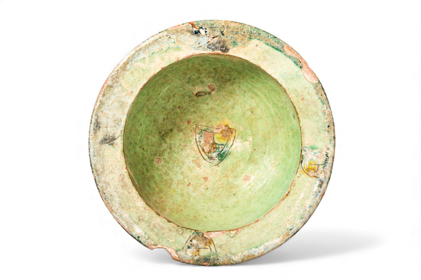 BYZANTINE SGRAFFITO WARE POTTERY BOWL WITH SHIELD AND CROSS - EX ASHMOLEAN MUSEUM (1 of 8)