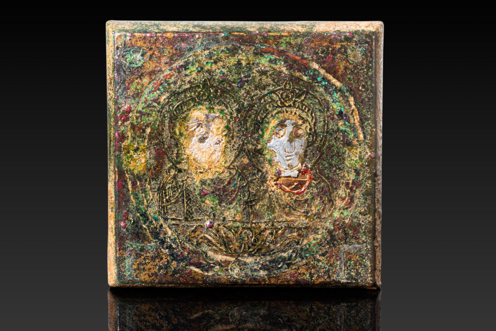 EARLY BYZANTINE BRONZE AND SILVER WEIGHT WITH IMPERIAL FAMILY (1 of 3)