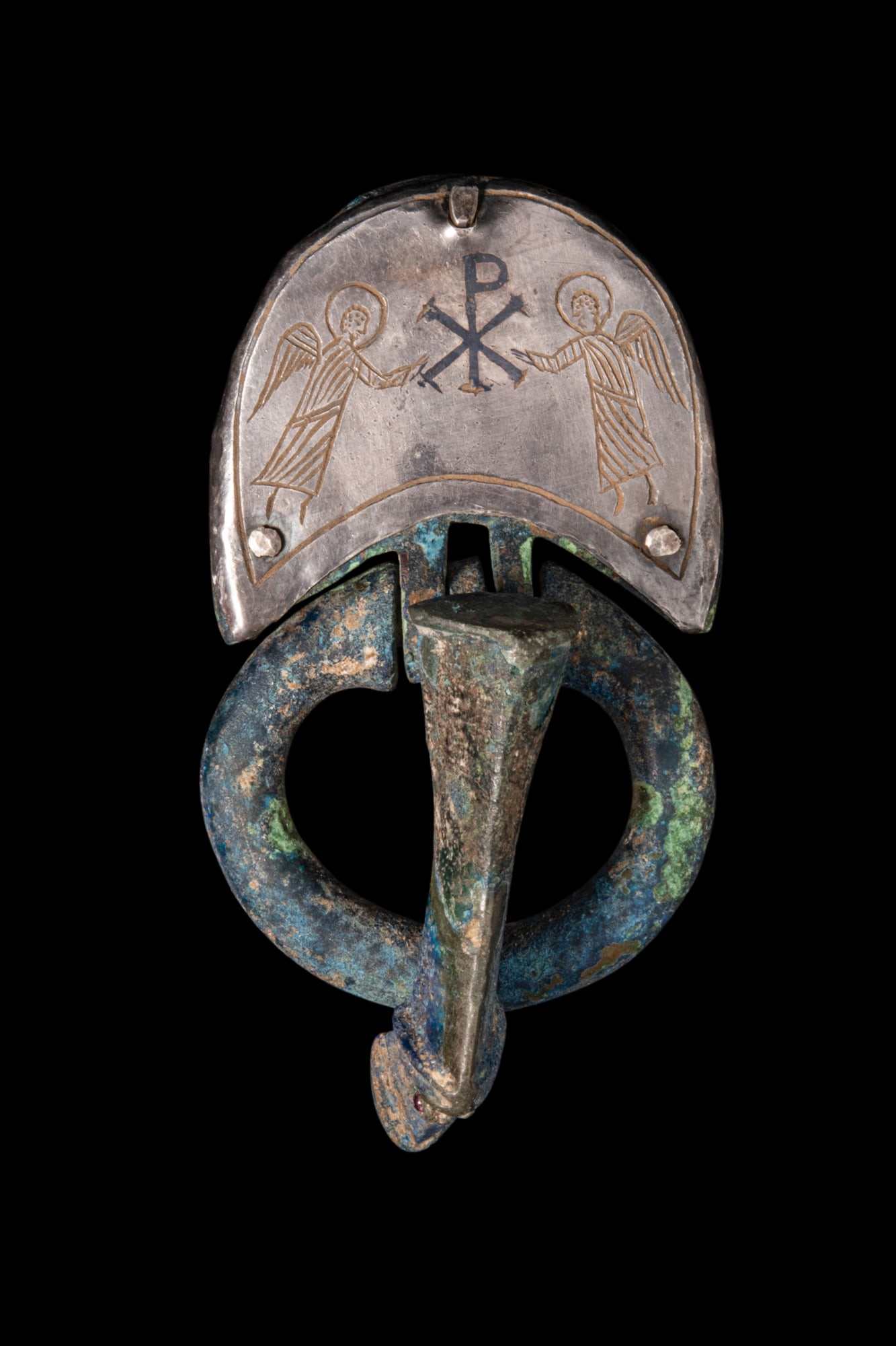 BYZANTINE SILVER, NIELLO AND BRONZE BELT BUCKLE WITH CHI-RHO (1 of 5)