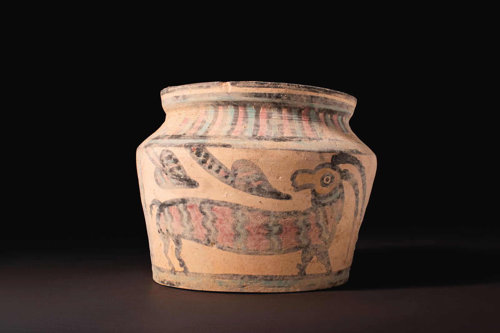 INDUS VALLEY NAL STYLE PAINTED VESSEL WITH IBEX AND LEAVES (1 of 4)