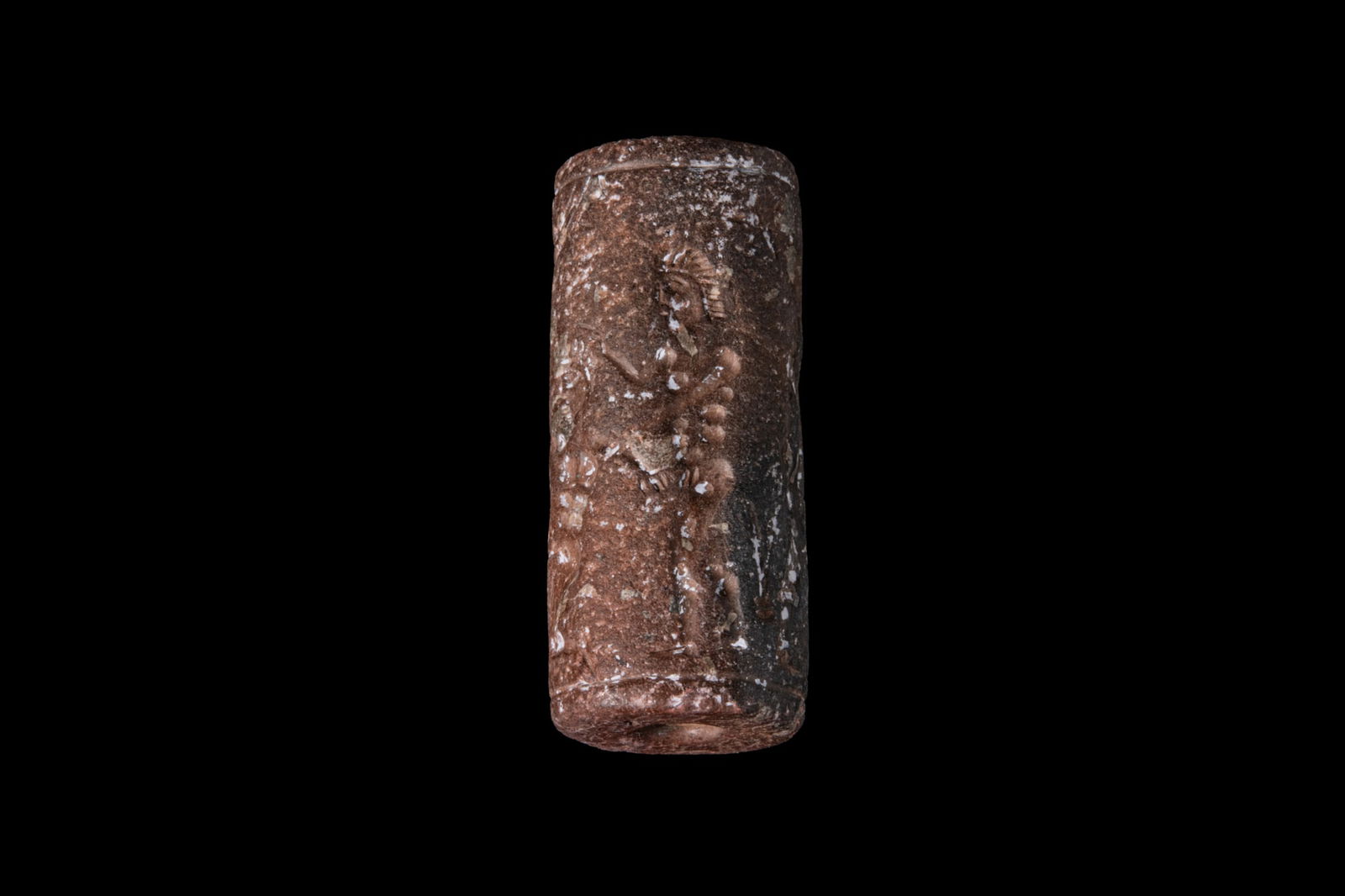 GREEK PERIOD SPOTTED BROWN STONE CYLINDER SEAL WITH EROTIC SCENE (1 of 5)